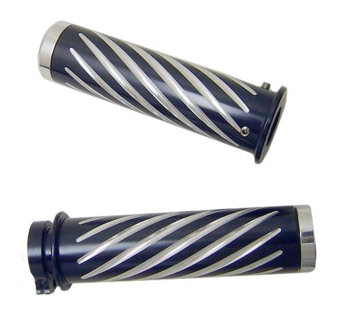 HONDA ANODIZED BLACK STRAIGHT GRIPS WITH SWIRL DESIGN & FLAT ENDS .