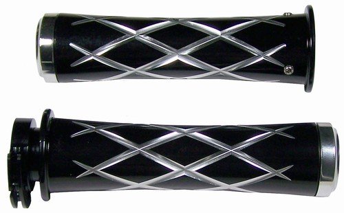 KAWASAKI (FITS ALL MODELS & YEARS) ANODIZED BLACK STRAIGHT GRIPS CRISS CROSS EDITION WITH FLAT ENDS