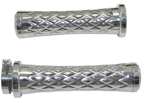 SUZUKI M109 POLISHED DIAMOND CUT GRIPS, CRISS CROSS DESIGN CURVED WITH FLAT ENDS (PART # A4066F)