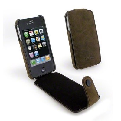 Tuff-Luv Saddleback (antenna assist) brown leather hide case cover for iPhone 4G / 4