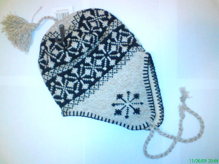 Khaki Snowflake Ski Snowboard Knit Earflap Beanie Cap