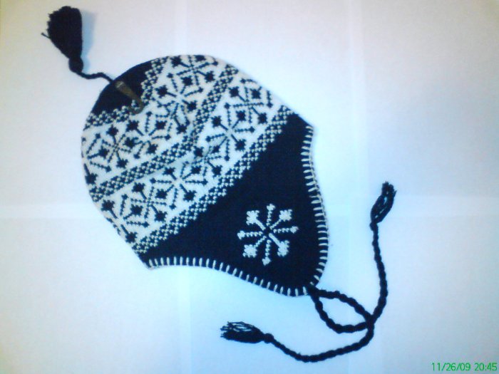Blue Snowflake Ski Snowboard Knit Earflap Beanie Cap