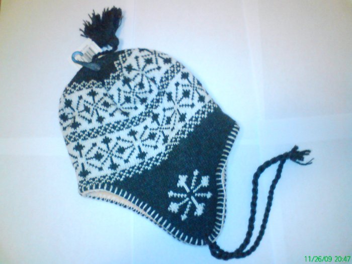 Grey Snowflake Ski Snowboard Knit Earflap Beanie Cap