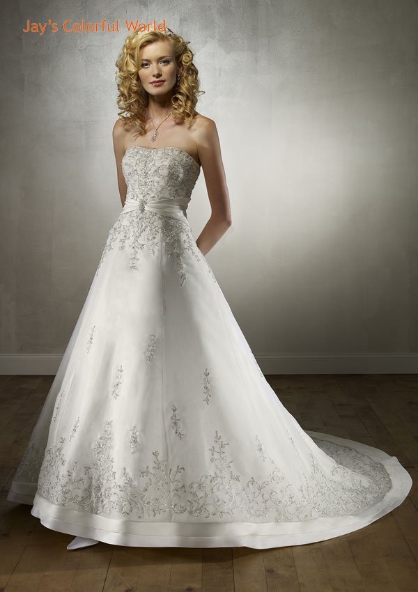 A-line Scoop Neckline Strapless Backless Embroidery and Beads Wedding Dress Bridal Gown