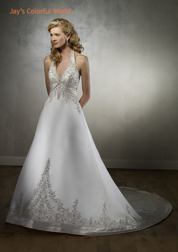 Halter Neckline Backless Embroidery Beading Wedding Dress Bridal Gown