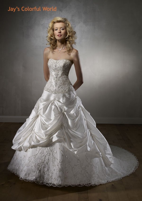 Mori lee Strapless Embroidery Beading Organza Train Wedding Dress Bridal Gown