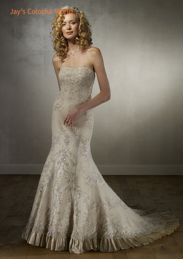 Mori Lee Mermaid Scoop Neckline Strapless Embroifery Beading Wedding Dress Bridal Gown