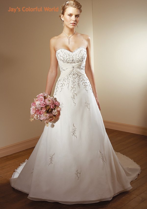 A-line V-neckline Strapless Embroidery Beading Chiffon Wedding Dress Bridal Gown
