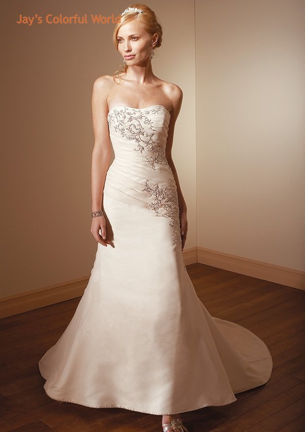 A-line Scoop Neckline Strapless Embroidery Beading Sweep Train Wedding Dress Bridal Gown