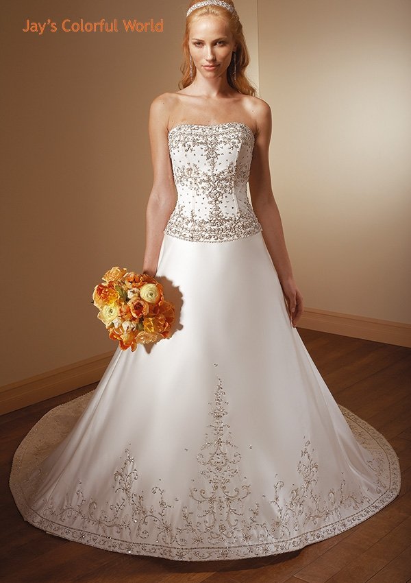 A-line Scoop Neckline Strapless Embroidery Beading Wedding Dress Bridal Gown