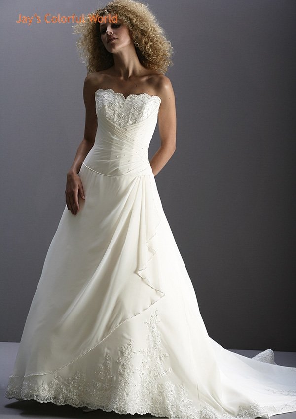 New Design Strapless Appliques and Beading Chiffon Wedding Dress Bridal Gown