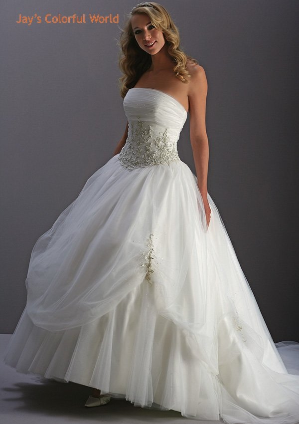 Vintage Strapless Applique Beading Tuller Wedding Dress Bridal Gown