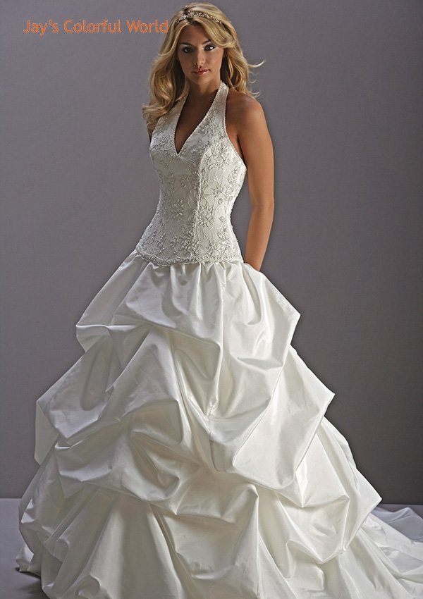 Halter Strap Pick-up Applique Beading Wedding Dress Bridal Gown