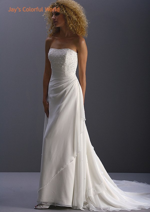 White/Ivory Strapless Chiffon Beading Wedding Dress Bridal Gown