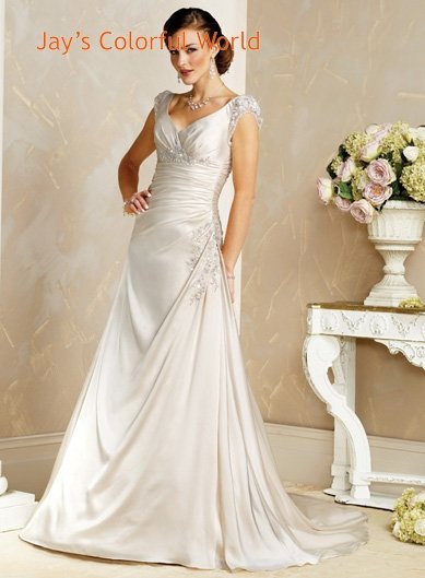 A-line V-neckline Appliques Beading Wedding Dress Bridal Gown