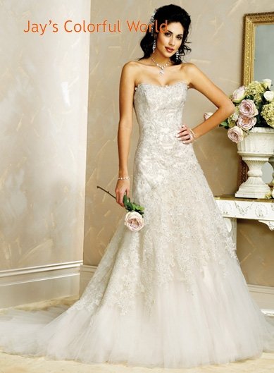 A-line Scoop Neckline Strapless Appliques Beading Wedding Dress Bridal Gown