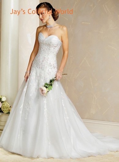 A-line V-neckline Lace-up Appliques Beading Wedding Dress Bridal Gown