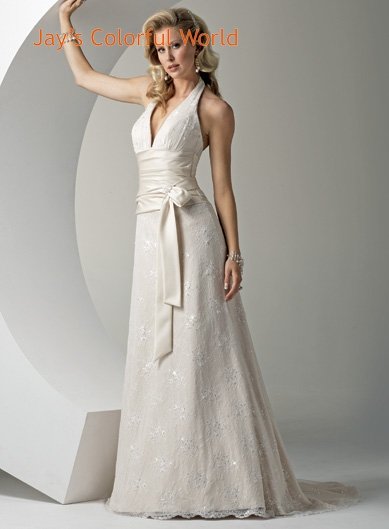 Halter Strap Lace Beading Wedding Dress Bridal Gown