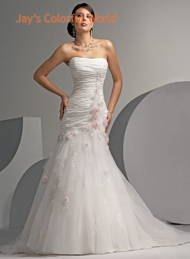 Mermaid Strapless Organza Wedding Dress Bridal Gown