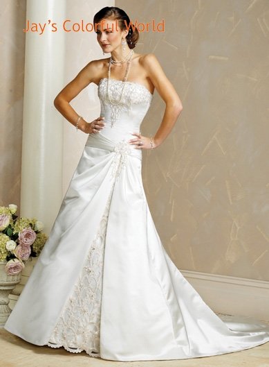 A-line Straight Neckline Strapless Embroidery Wedding Dress Bridal Gown