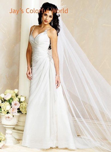 V-neckline Spaghetti Strap Lace up Chiffon Wedding Dress Bridal Gown