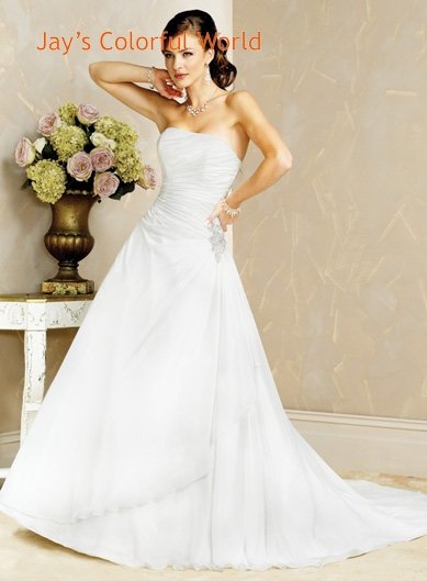 A-line Strapless Lace up Chiffon Wedding Dress Bridal Gown