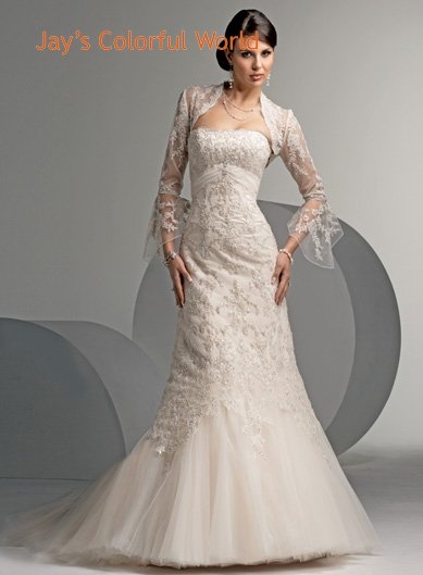 Mermaid Strapless Lace and Appliques Jacket Wedding Dress Bridal Gown