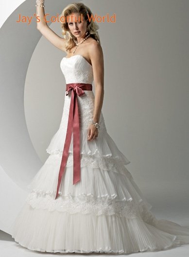 Scoop Neckline Strapless Appliques Beading Organza Wedding Dress Bridal Gown