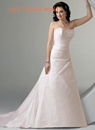 A-line Scoop Neckline Strapless Beading Taffeta Wedding Dress Bridal Gown