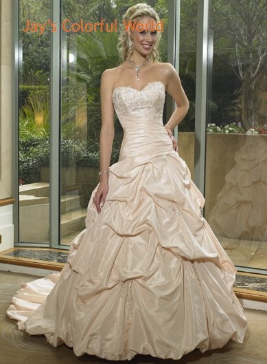 Sweetheart Neckline Strapless Pick-up Appliques Beading Wedding Dress Bridal Gown