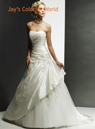 Scoop Neckline Strapless Embroidery Wedding Dress Bridal Gown