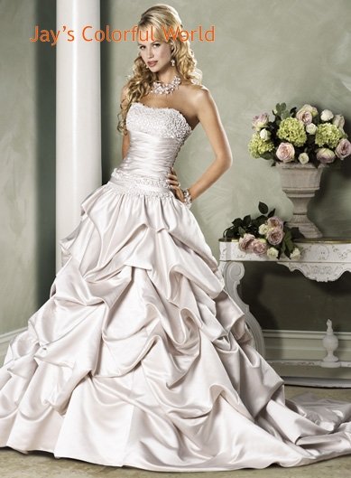 Pick-up Scoop Neckline Strapless Beading Wedding Dress Bridal Gown