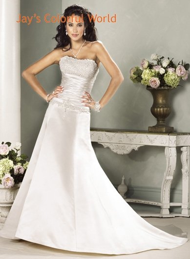 A-line Strapless Beading Wedding Dress Bridal Gown