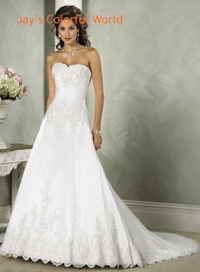 A-line Sweetheart Neckline Appliques Beading Sweep Train Wedding Dress Bridal Gown