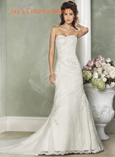 Sweetheart Neckline Strapless Appliques Beading Wedding Dress Bridal Gown