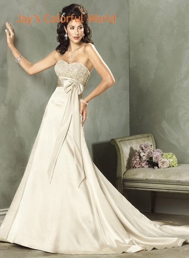 Champagne Sweetheart Neckline Strapless Satin Wedding Dress Bridal Gown