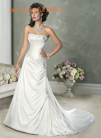 A-line Straight Neckline Strapless Wedding Dress Bridal Gown