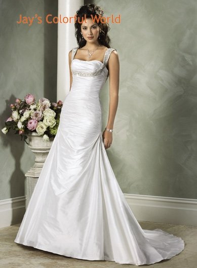 A-line Lace up Beading Taffeta Wedding Dress Bridal Gown