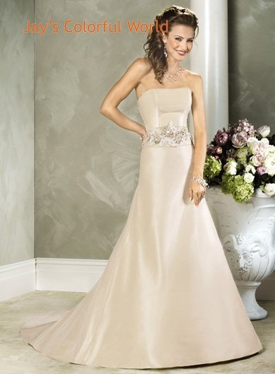 Champagne A-line Straight Neckline Strapless Appliques Beading Wedding Dress Bridal Gown