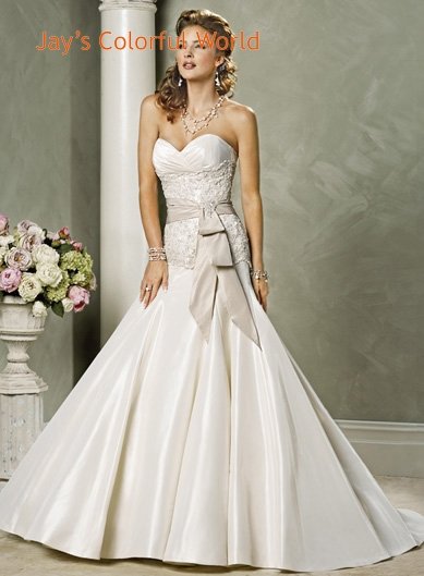 V-Neckline Strapless Appliques Beading Taffeta Wedding Dress Bridal Gown
