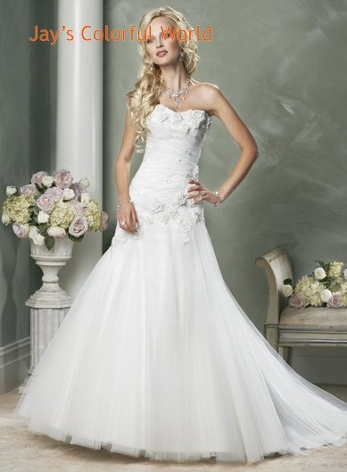 A-line Sweetheart Neckline Appliques Flower Tuller Wedding Dress Bridal Gown
