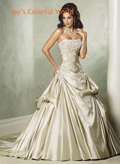 Scoop Neckline Strapless Appliques Taffeta Wedding Dress Bridal Gown