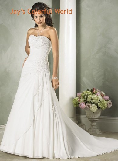 Scoop Neckline Strapless Beading Chiffon Wedding Dress Bridal Gown
