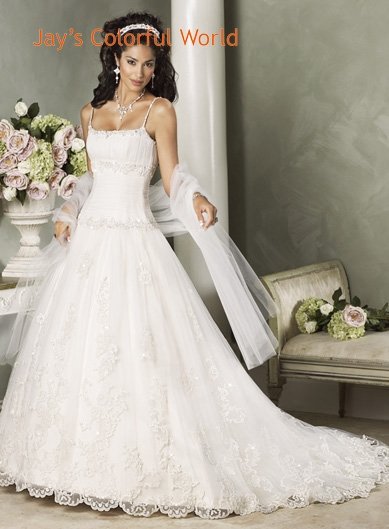 Spaghetti Strap Appliques Organza Wedding Dress Bridal Gown