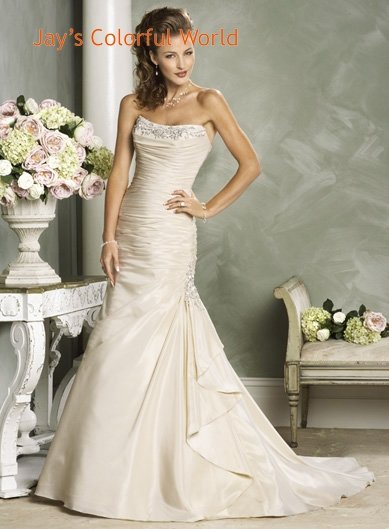 Mermaid Scoop Neckline Strapless Beading Custom made Wedding Dress Bridal Gown