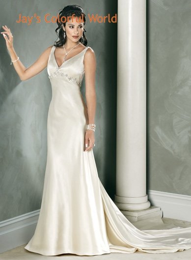 Sexy Deep V-neckline Beading Custom made Wedding Dress Bridal Gown