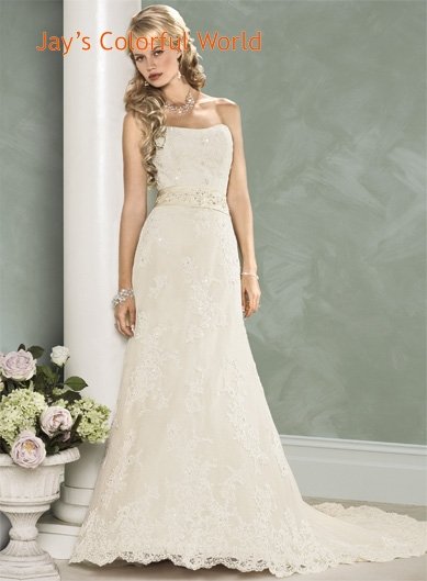 Scoop Neckline Strapless Appliques Custom made Wedding Dress Bridal Gown
