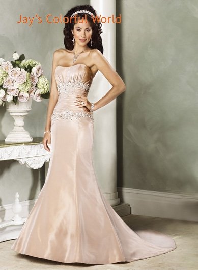 Mermaid Scoop Neckline Beading Taffeta Custom made Wedding Dress Bridal Gown