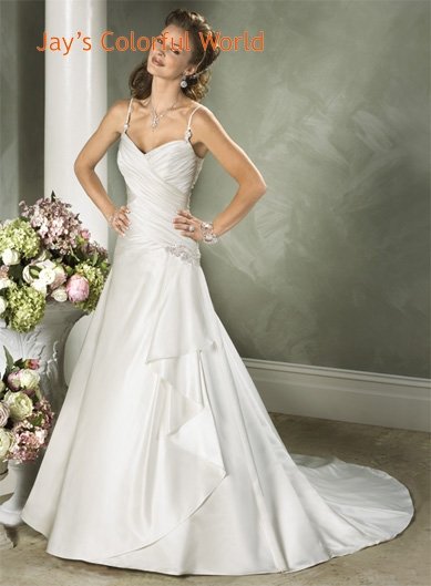 Custom made Spaghetti Strap Taffeta Wedding Dress Bridal Gown