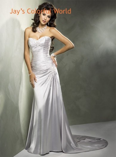 Custom made Mermaid V-neckline Beading Soft Satin Wedding Dress Bridal Gown